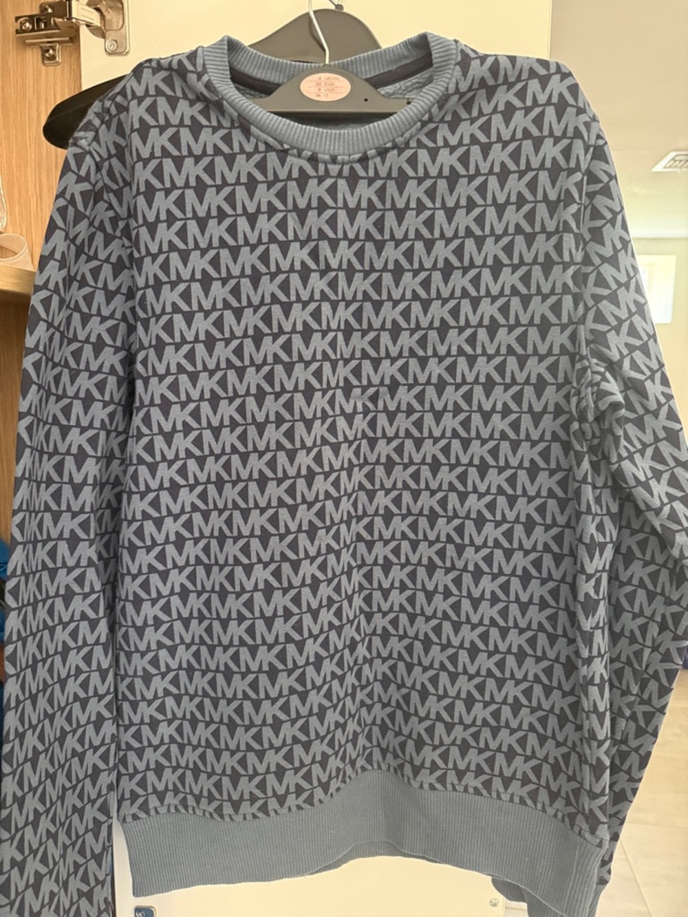 Michael Kors Blue MK Logo Jacquard Crewneck Sweater